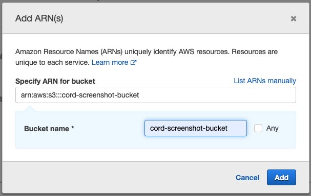 A screenshot of an AWS S3 configuration screen for creating a custom IAM policy