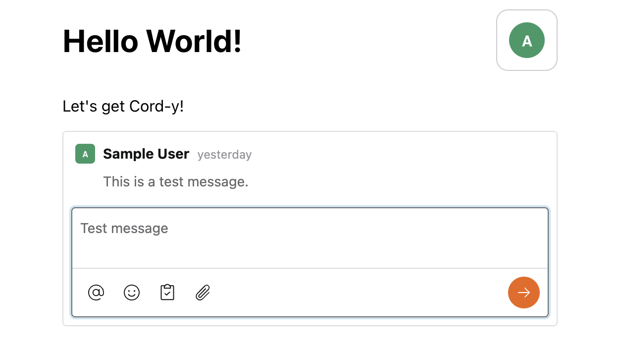 A screenshot of a page with a Cord thread with a customized send button
